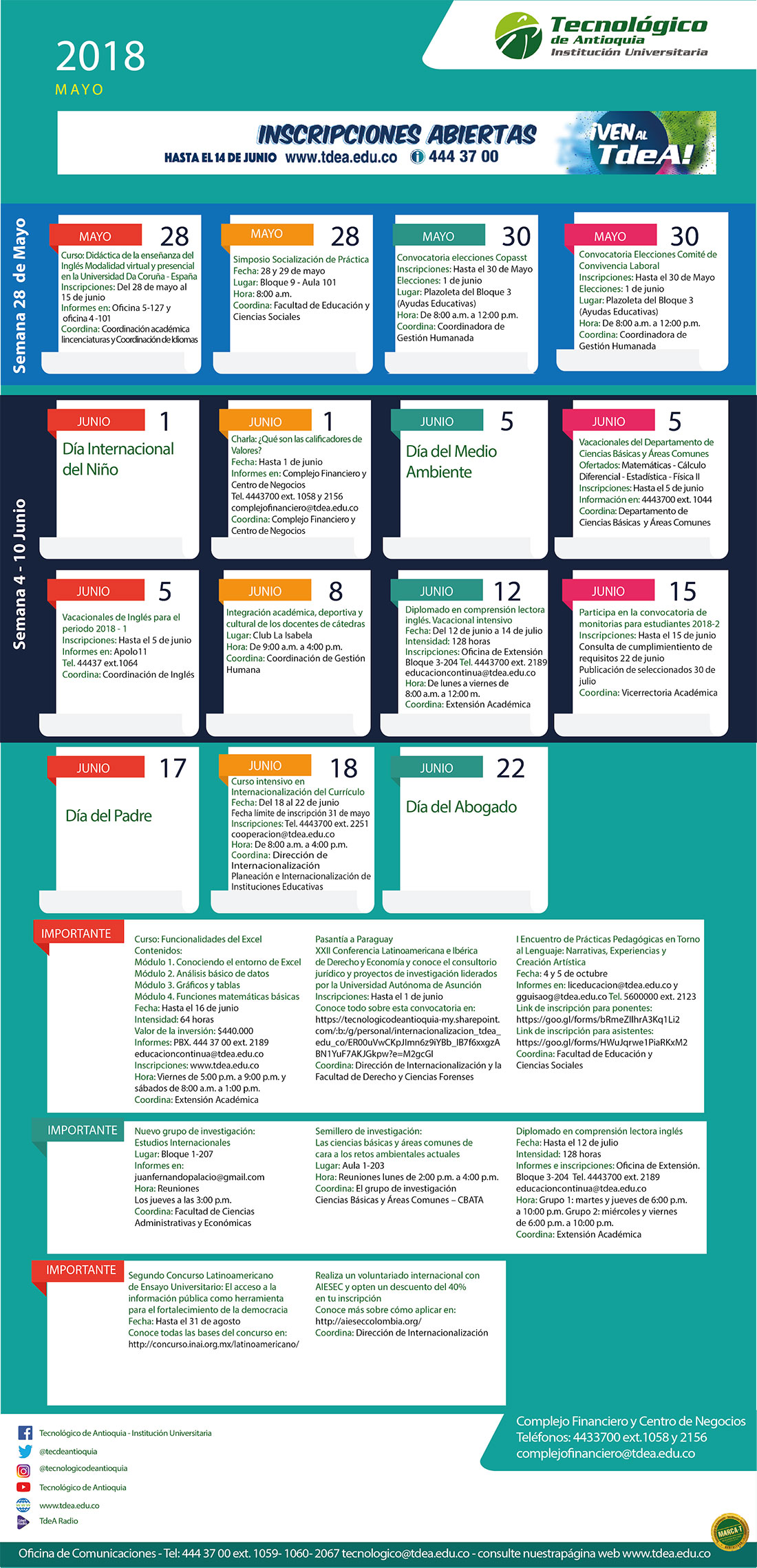 - AGENDA - Mayo - 28 - Junio - 4 - 2018