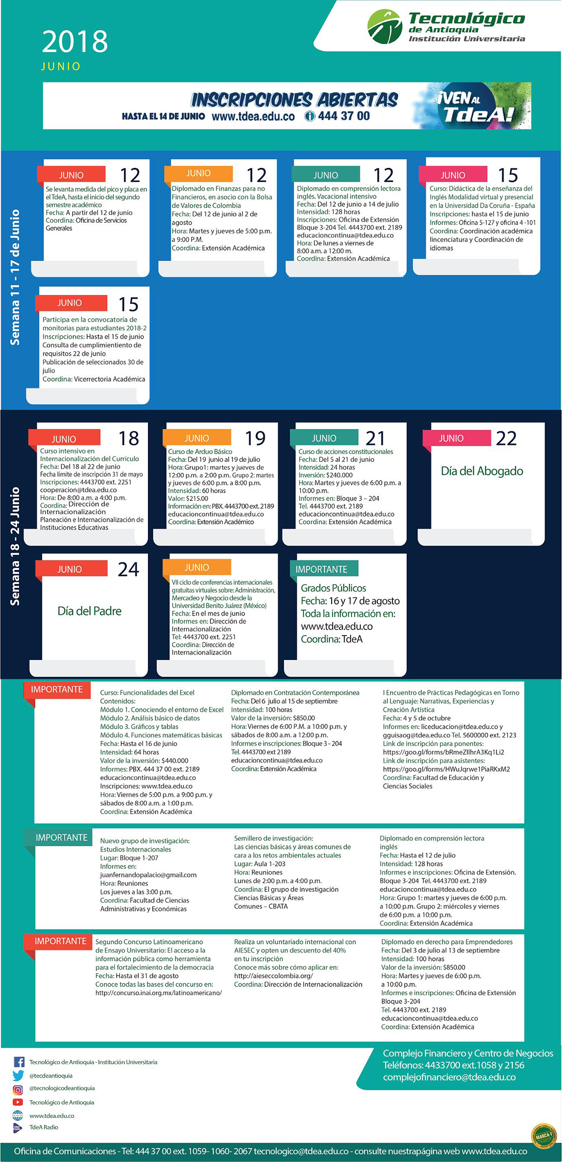 - AGENDA - Junio - 11 - 17 - 2018