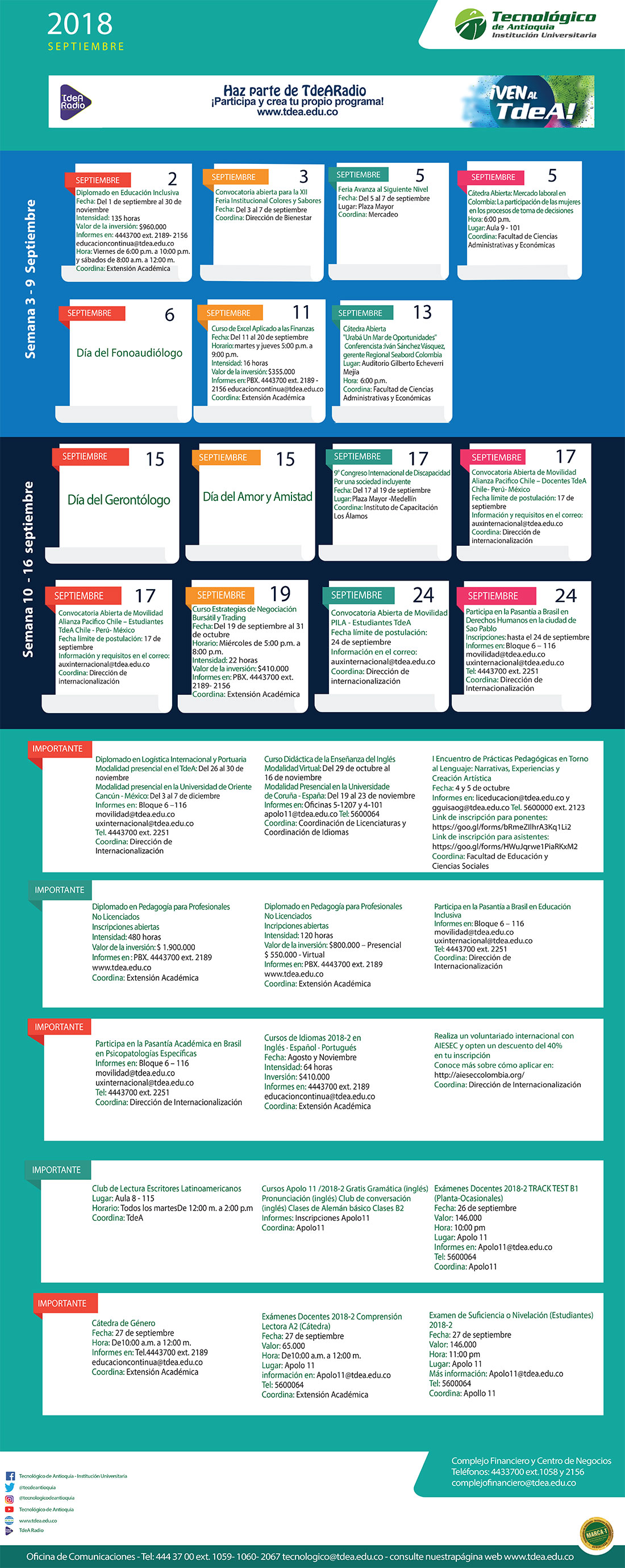 - AGENDA - Septiembre - 3 - 9 - 2018