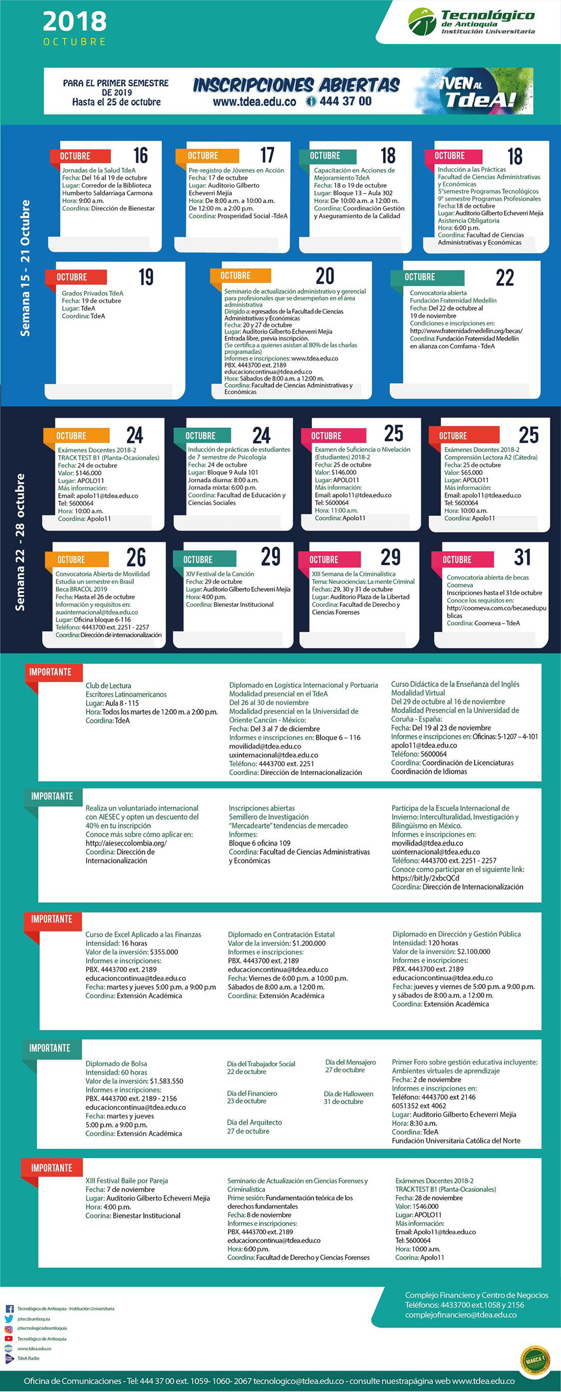 - AGENDA - Octubre - 15 - 21 - 2018