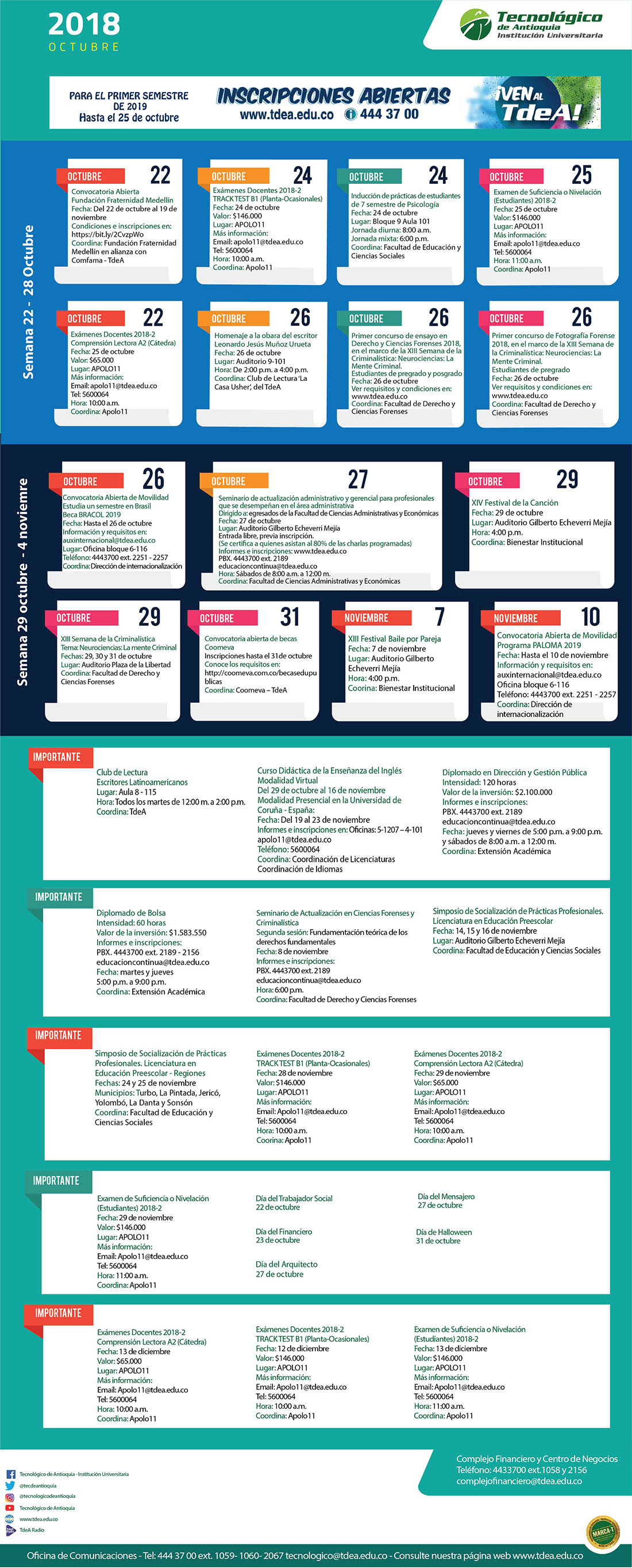 - AGENDA - Octubre - 22 - 28 - 2018