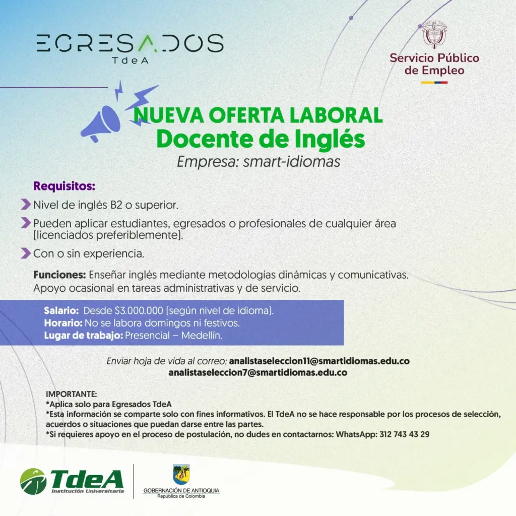 Oferta de empleo: Docente de Inglés