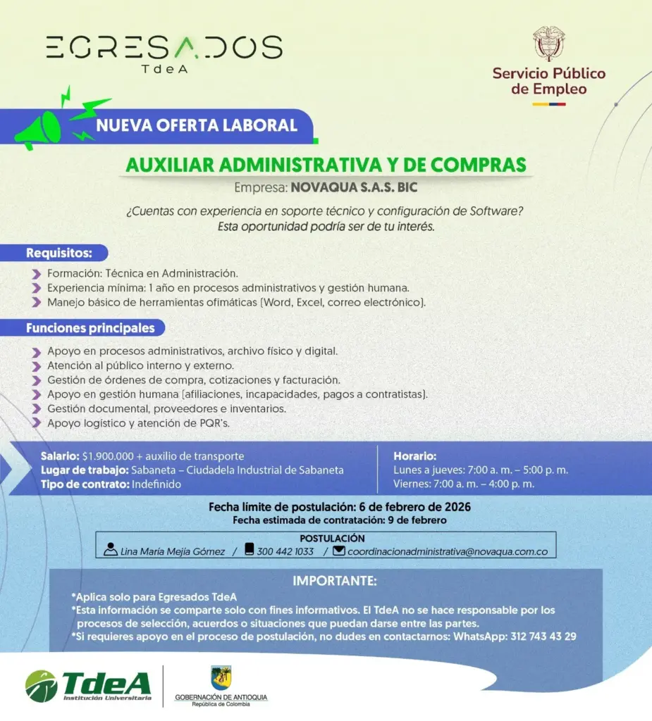 Oferta de empleo: Auxiliar Administrativo y de Compras