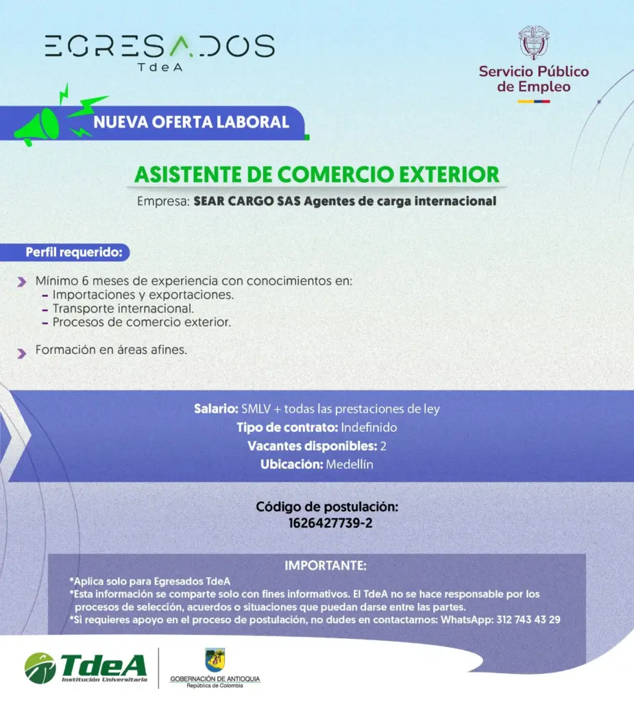 Oferta de empleo: Asistente de Comercio Exterior