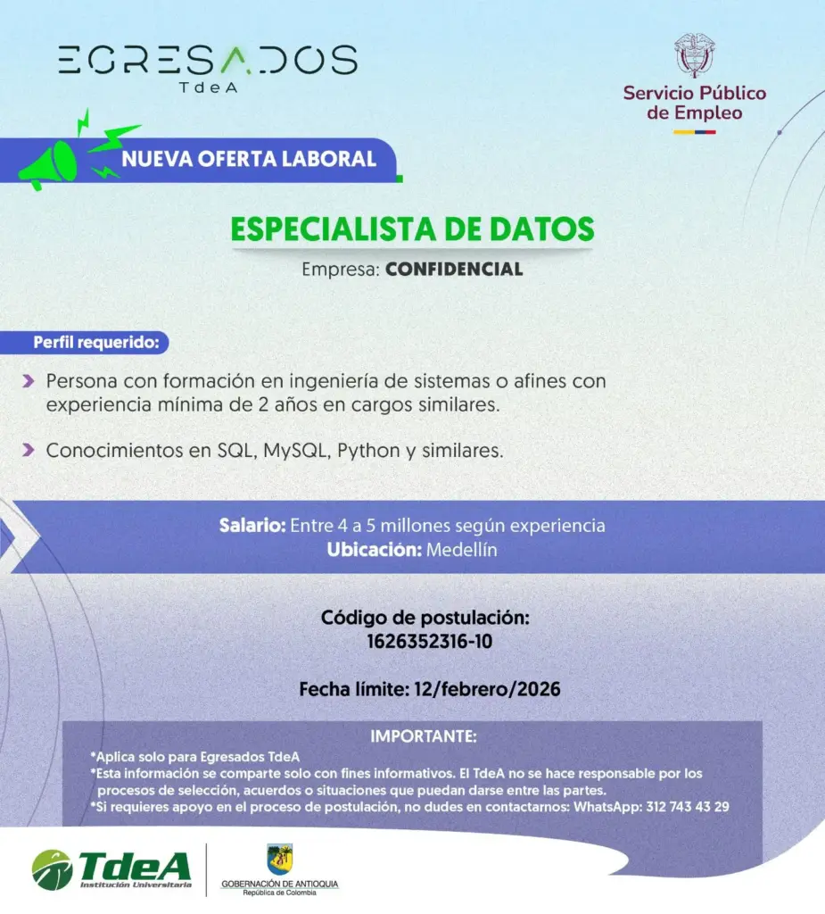 Oferta de empleo: Especialista de Datos
