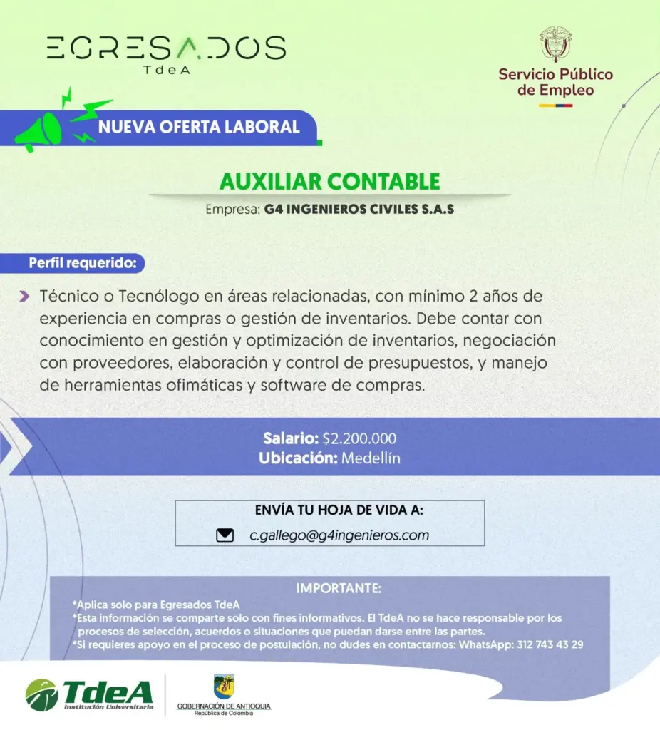 Oferta de empleo: Auxiliar Contable