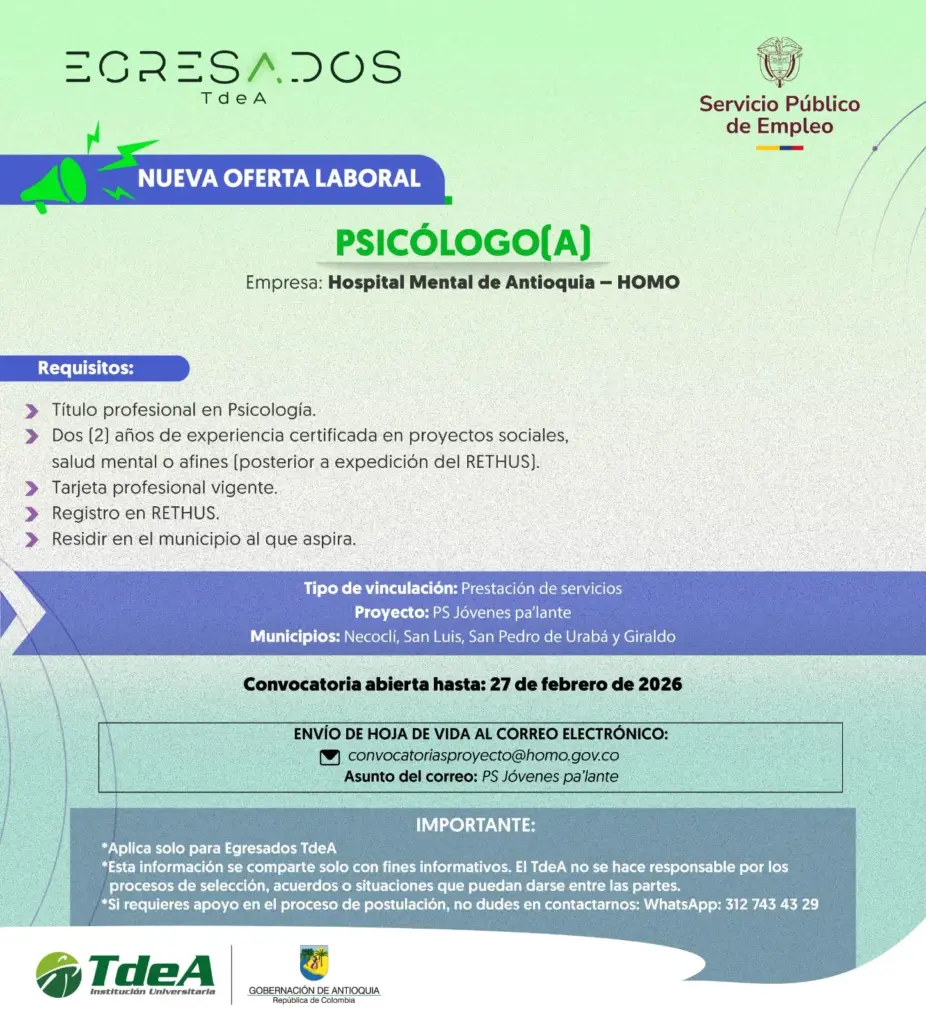 Oferta de empleo: Psicólogo(a)