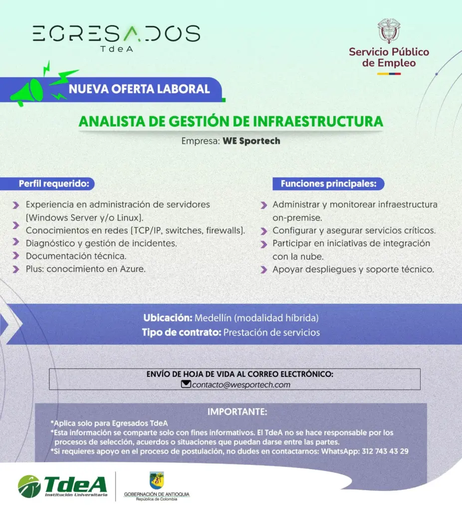 Oferta de empleo: Analista de Gestión de Infraestructura