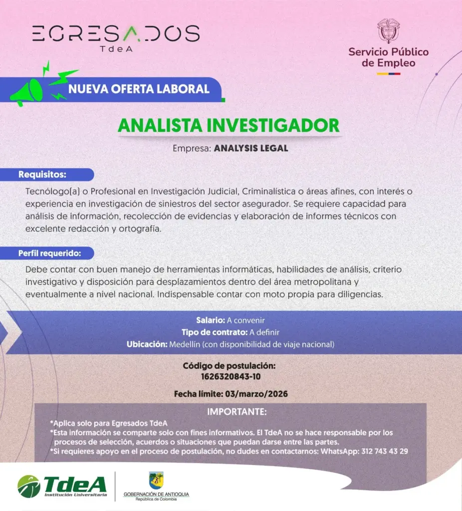 Oferta de empleo: Analista Investigador