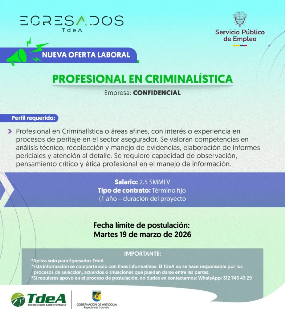 Oferta de empleo: Profesional en Criminalística
