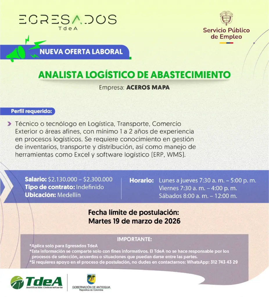 Oferta de empleo: Analista Logístico de abastecimiento