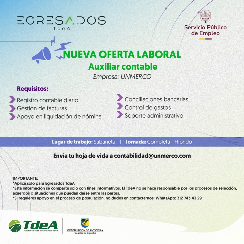 Oferta de empleo: Auxiliar Contable