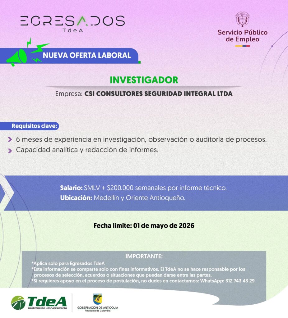 Oferta de empleo: Investigador