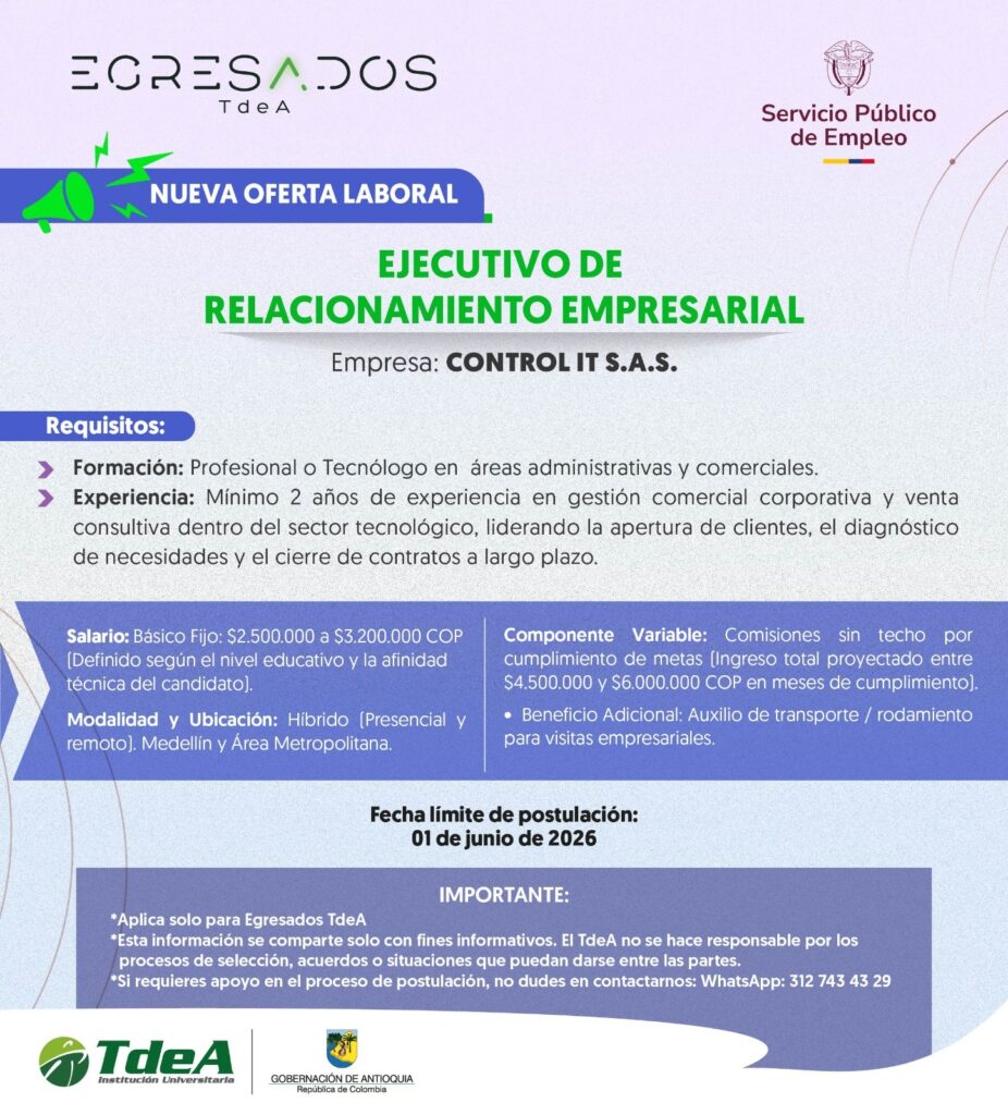 Oferta de empleo: Ejecutivo de Relacionamiento Empresarial